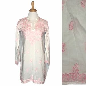 Neemrana Pink/White Embroidered Tunic Coverup s